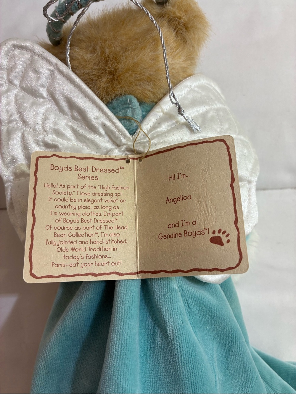 Boyds Bears Teal and White Angel Bear Holiday Figurine teal color - Picture 3 of 4